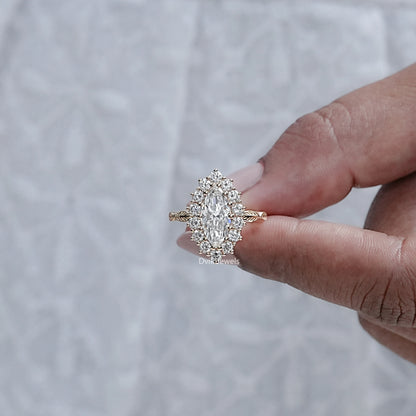 Marquise Cut Lab Grown Halo Engagement Ring