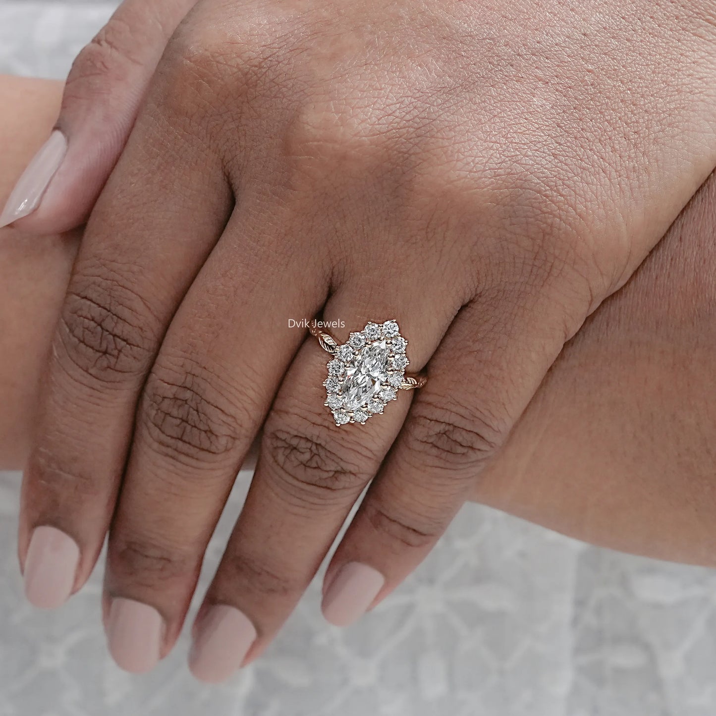 Marquise Cut Lab Grown Halo Engagement Ring
