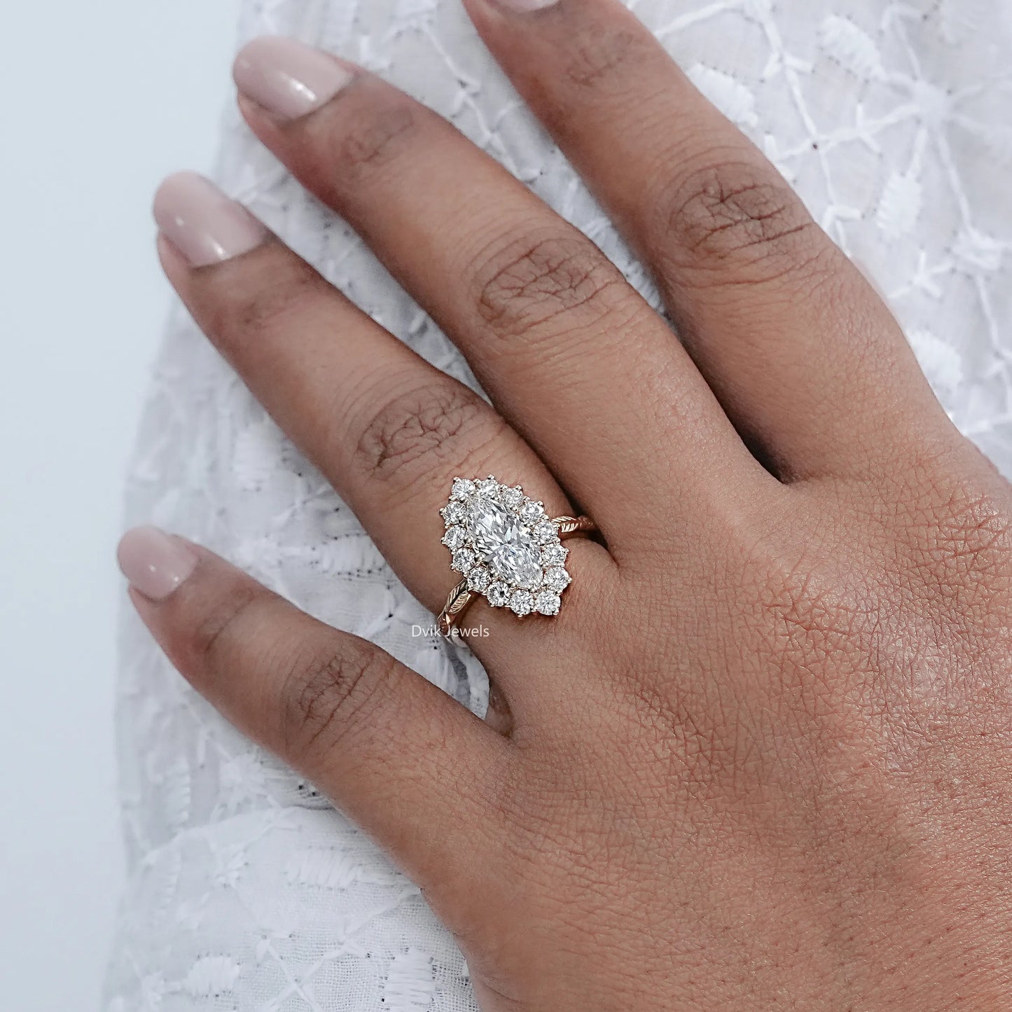 Marquise Cut Lab Grown Halo Engagement Ring
