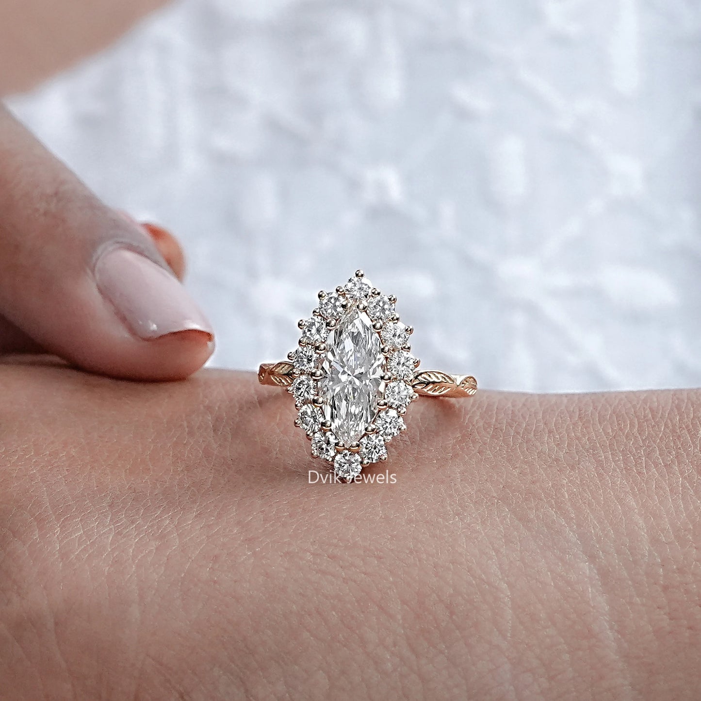 Marquise Cut Lab Grown Halo Engagement Ring