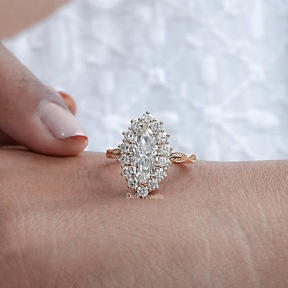 Marquise Cut Lab Grown Halo Engagement Ring