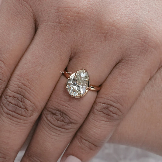 Old Mine Pear Cut Lab Diamond Solitaire Ring