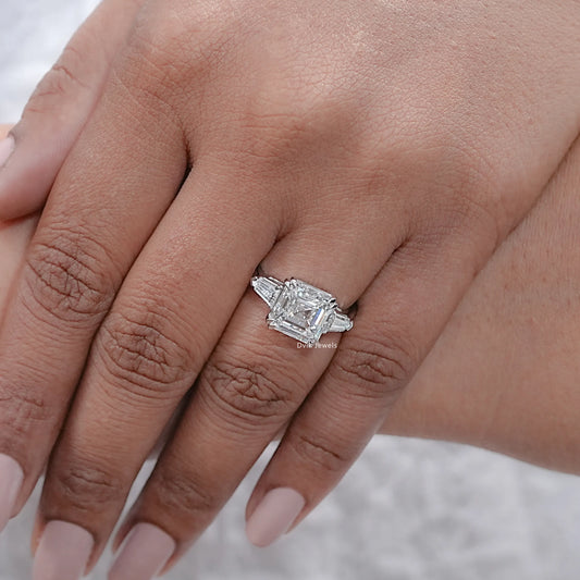 Asscher Cut Lab Grown Three Stone Diamond Ring Ring