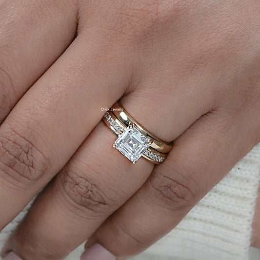 Asscher Cut Lab Diamond Wedding Ring Set