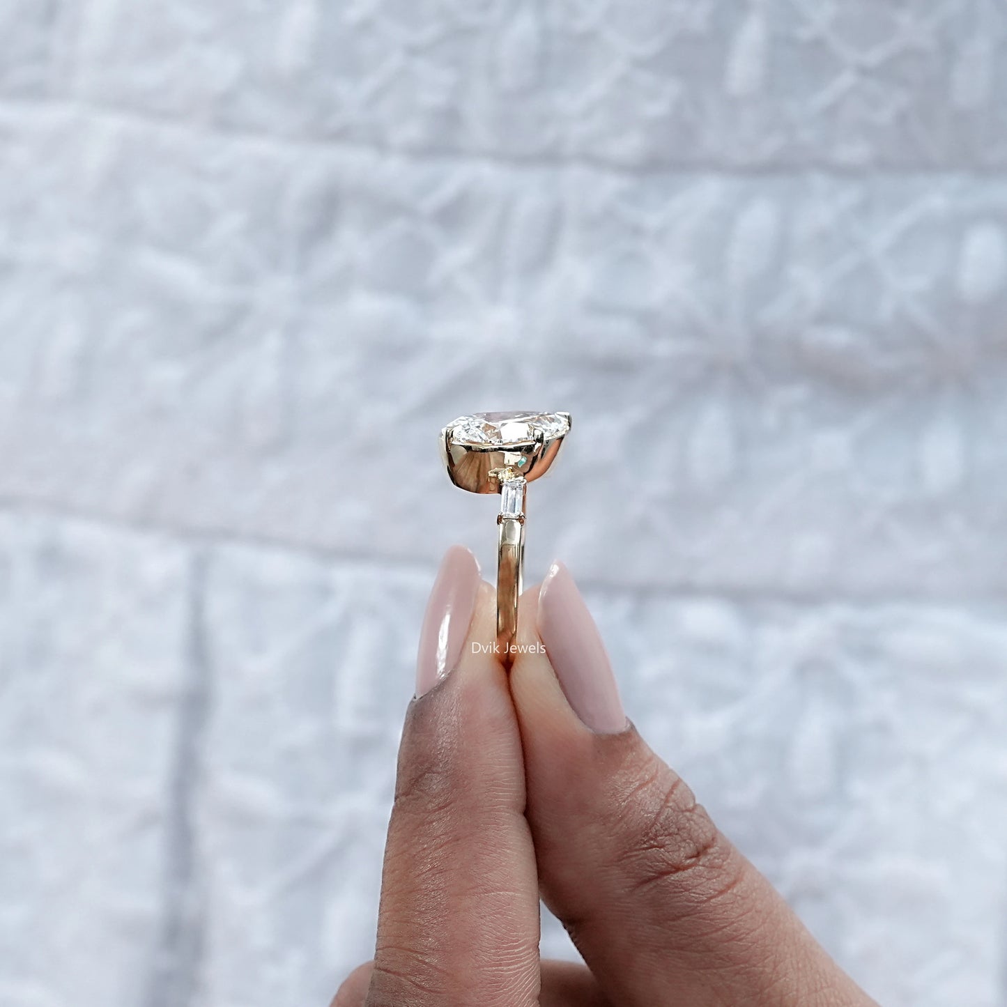 Pear Cut Lab Grown Diamond Button Back Ring
