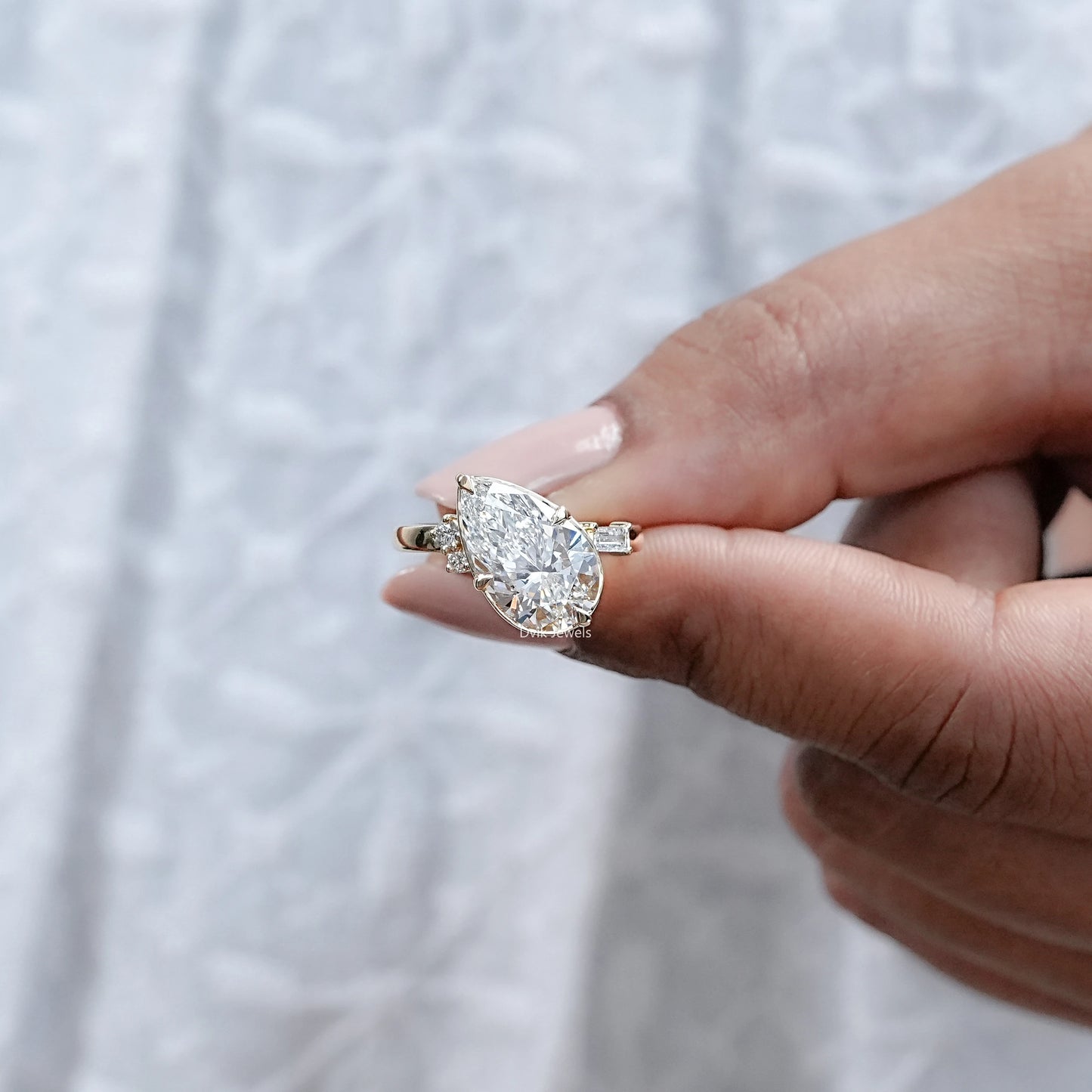 Pear Cut Lab Grown Diamond Button Back Ring