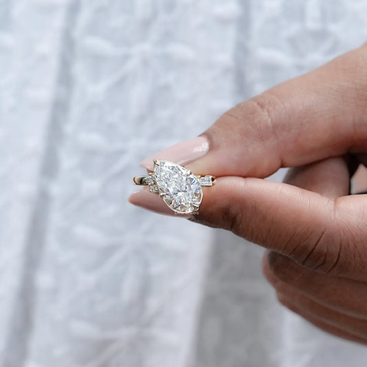 Pear Cut Lab Grown Diamond Button Back Ring