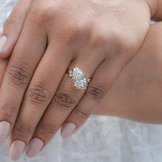 Pear Cut Lab Grown Diamond Button Back Ring
