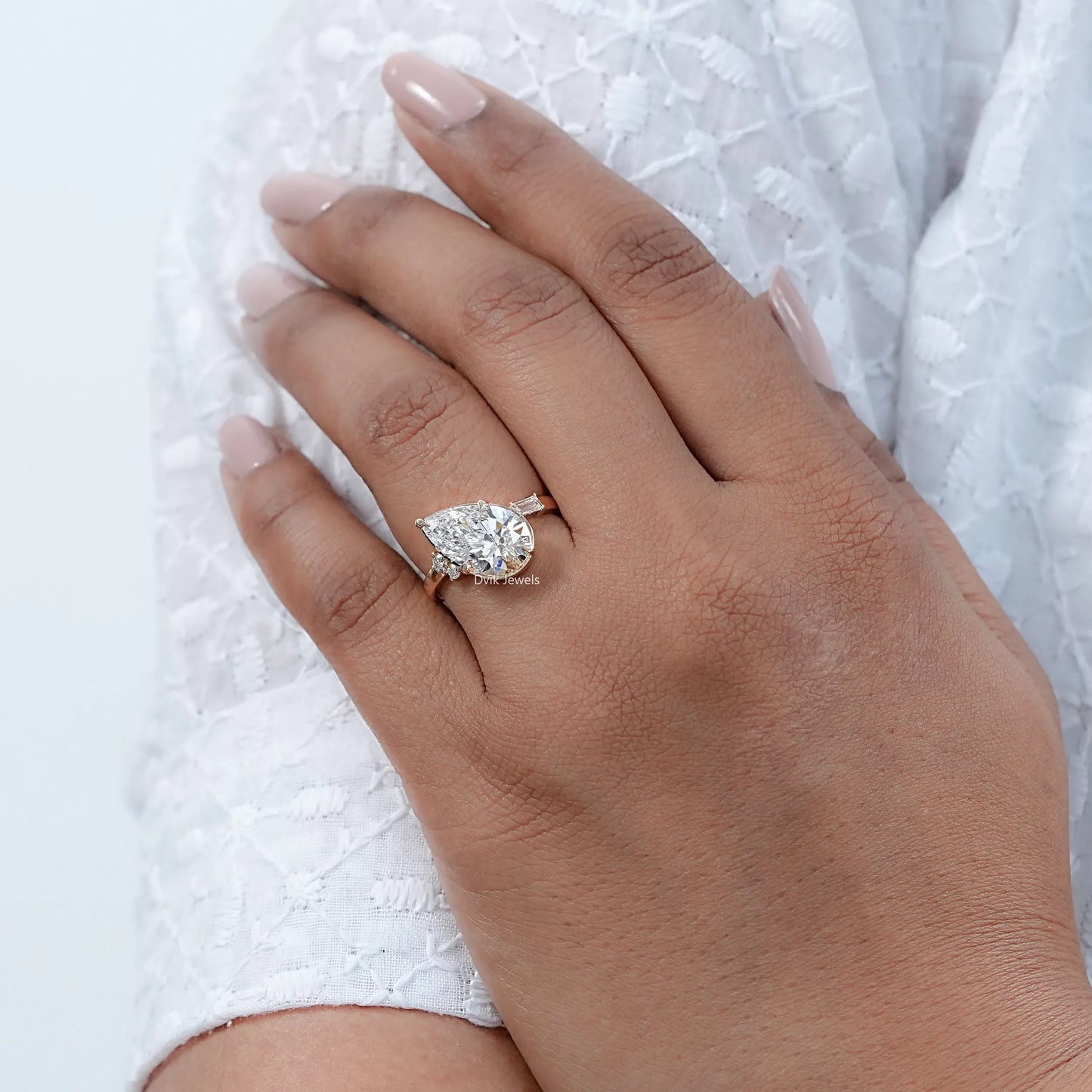 Pear Cut Lab Grown Diamond Button Back Ring