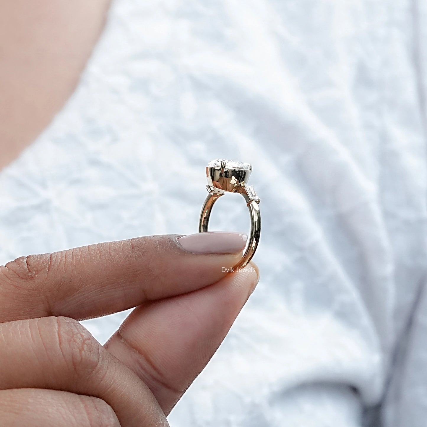 Pear Cut Lab Grown Diamond Button Back Ring