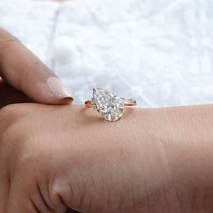 Pear Cut Lab Grown Diamond Button Back Ring