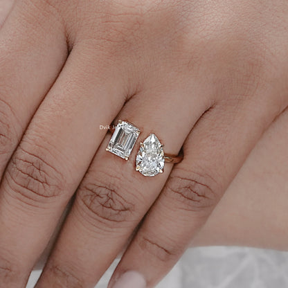 Emerald And Pear Lab Diamond Toi Et Moi Ring