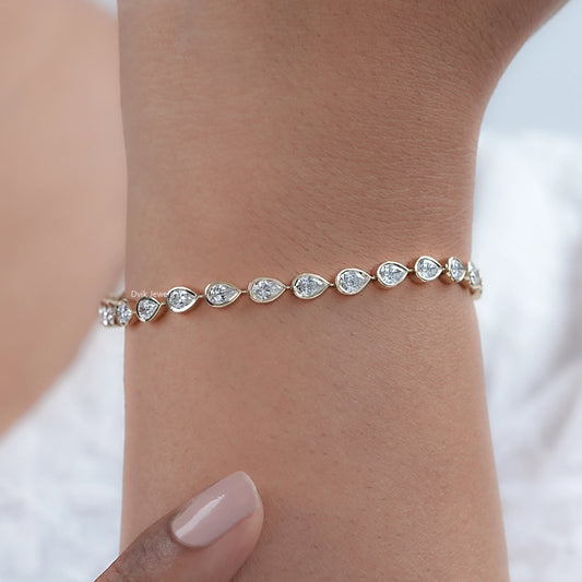 Pear Cut Lab Diamond Bezel Set Tennis Bracelet