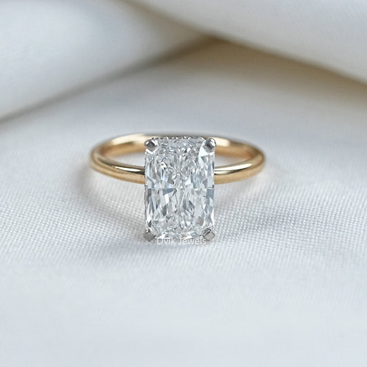 Radiant Cut Lab Diamond Two Tone Solitaire Ring