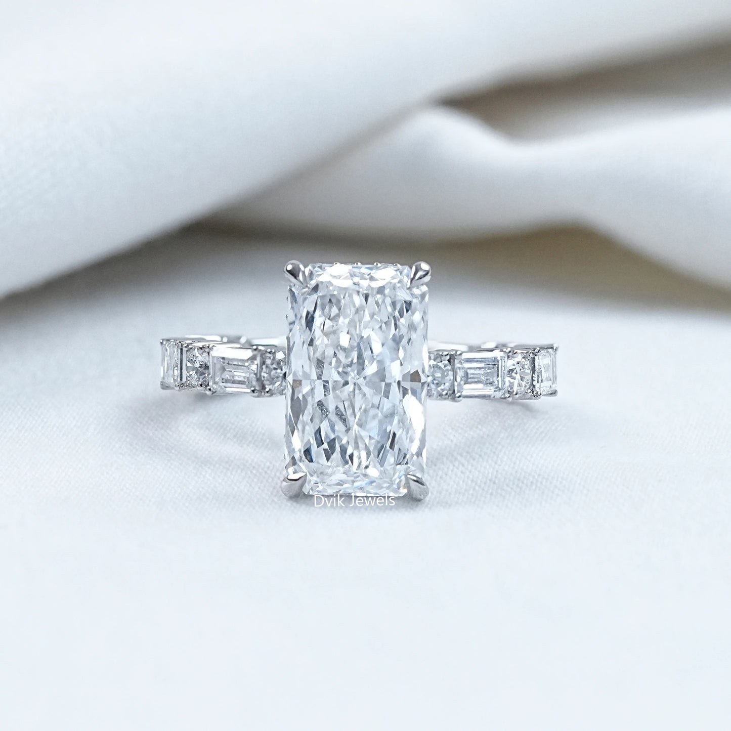 Radiant Cut Lab Diamond Accent Engagement Ring