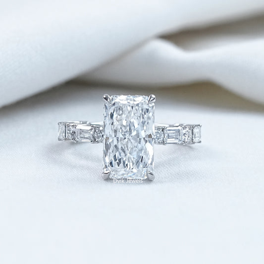 Radiant Cut Lab Diamond Accent Engagement Ring
