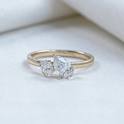 Pear And Oval Cut Lab Diamond Two Stone Ring