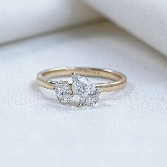 Pear And Oval Cut Lab Diamond Two Stone Ring
