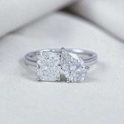 Pear And Cushion Lab Diamond Hidden Halo Toi Et Moi Ring