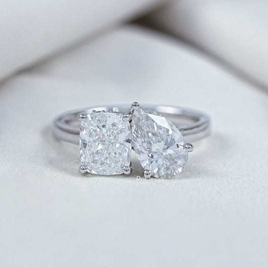 Pear And Cushion Lab Diamond Hidden Halo Toi Et Moi Ring
