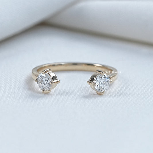 Round Cut Lab Diamond Open Gap Two Stone Ring