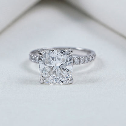 Cushion Cut Lab Diamond Hidden Halo Ring