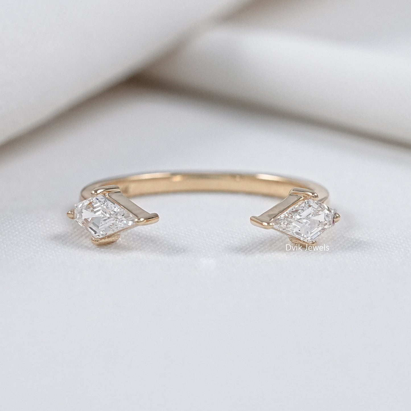 Kite Cut Lab Diamond Open Cuff Two Stone Ring