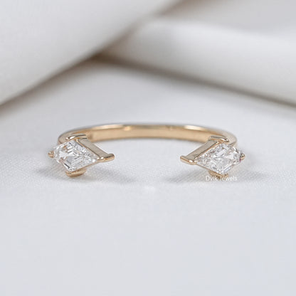 Kite Cut Lab Diamond Open Cuff Two Stone Ring