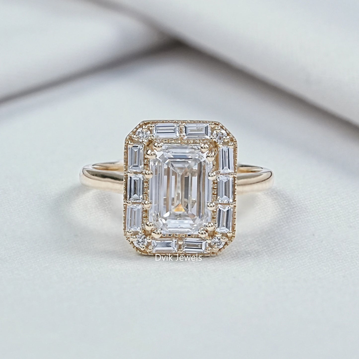 Emerald Cut Lab Diamond Halo Engagement Ring