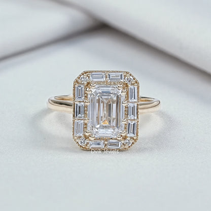Emerald Cut Lab Diamond Halo Engagement Ring