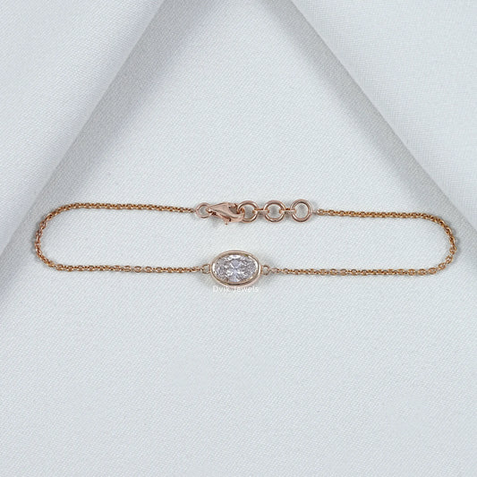 Oval Lab Diamond Bezel Solitaire Chain Bracelet