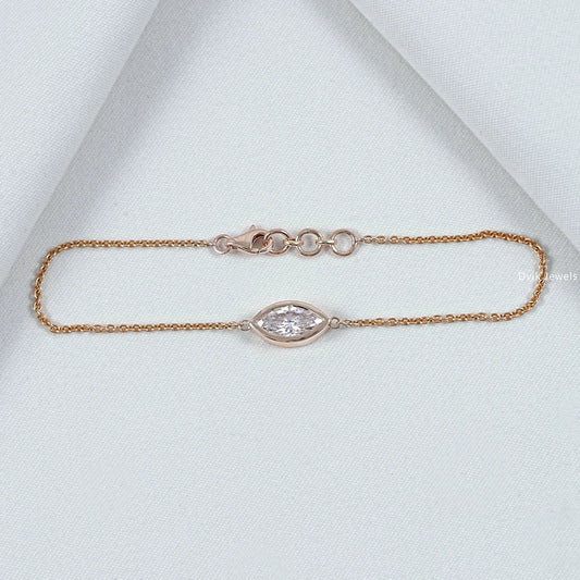 Lab Diamond Marquise Cut Bezel Set Chain Bracelet