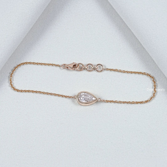 Pear Cut Lab Grown Diamond Solitaire Chain Bracelet