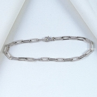 Round Cut Lab Diamond Paper Clip Link Bracelet