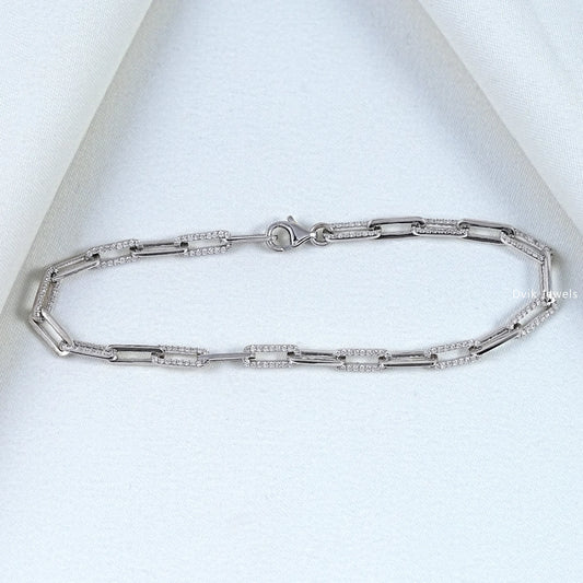 Round Cut Lab Diamond Paper Clip Link Bracelet