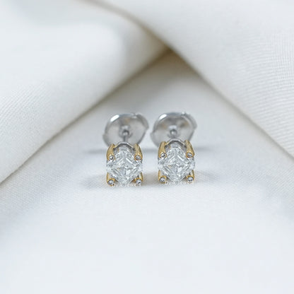 Asscher Cut Lab Diamond Two Tone Stud Earrings