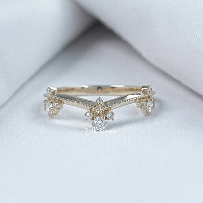 Round Cut Lab Diamond Curved Dainty Ring
