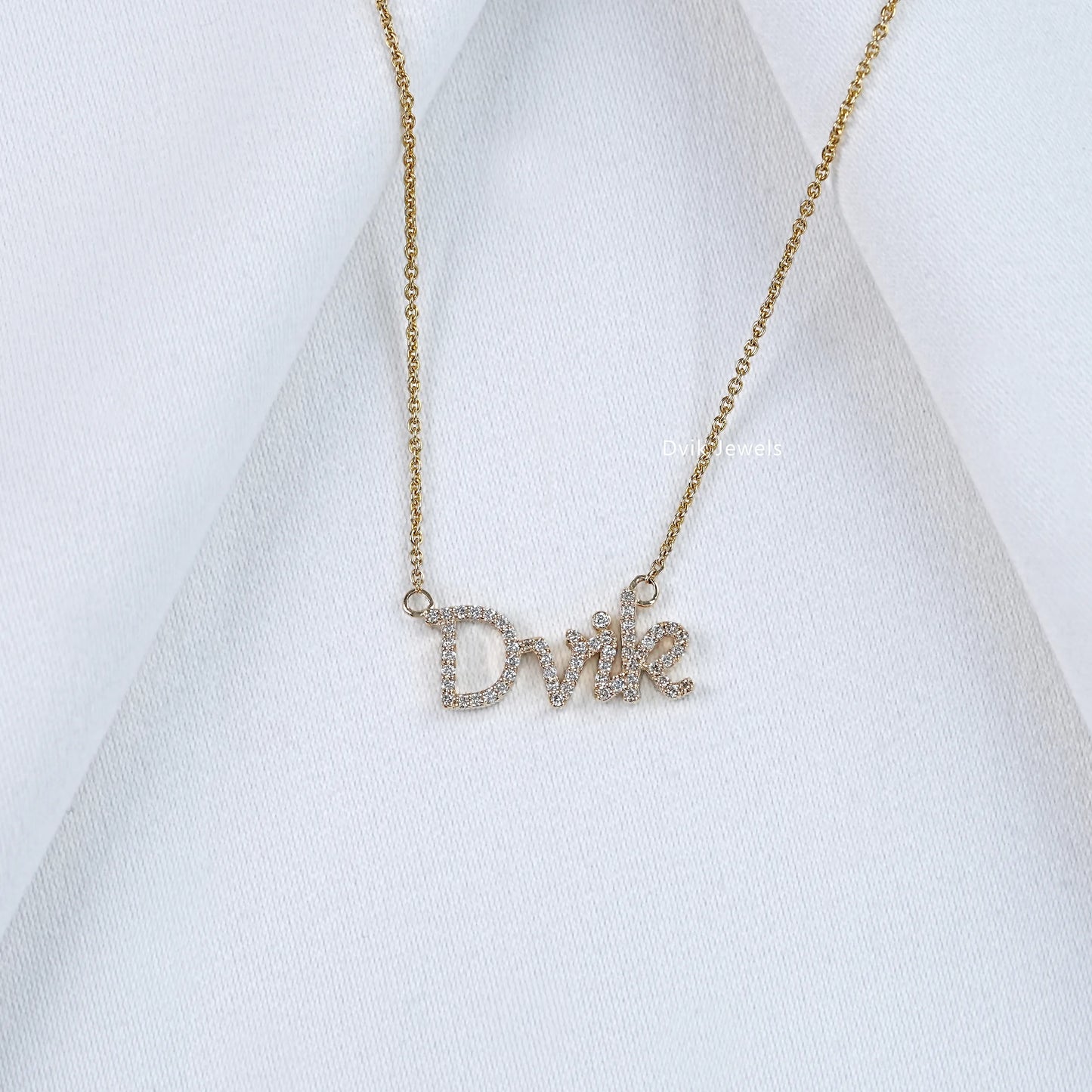 Round Cut Lab Diamond Custom Name Pendant