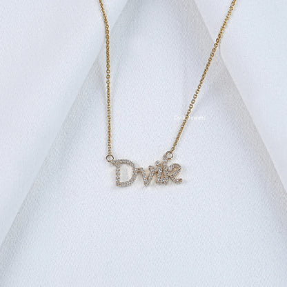 Round Cut Lab Diamond Custom Name Pendant
