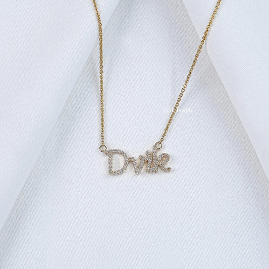 Round Cut Lab Diamond Custom Name Pendant