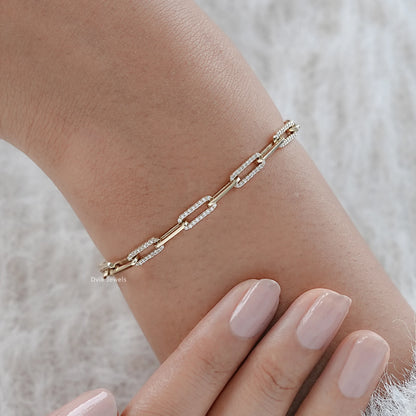 Round Cut Lab Diamond Paper Clip Link Bracelet