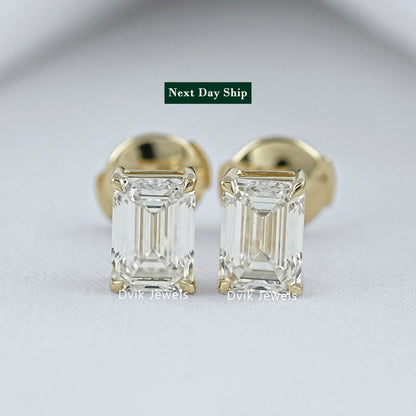 Emerald Lab Diamond Solitaire Earrings Earrings