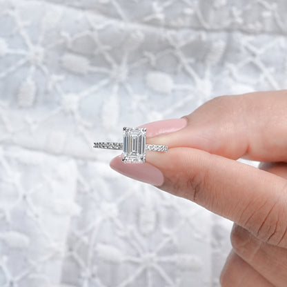 Emerald Cut Diamond Solitaire Accent Engagement Ring