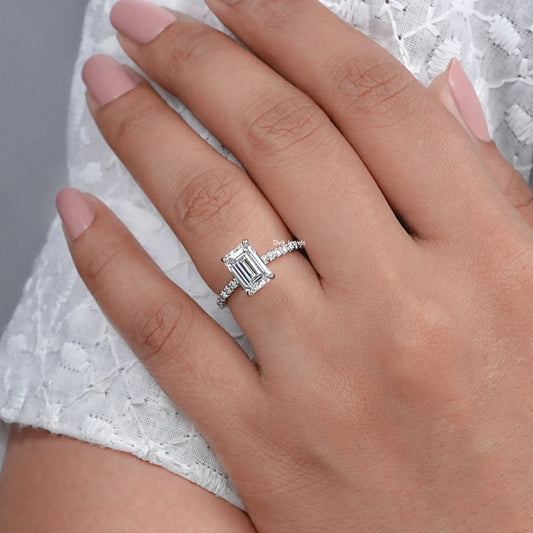 Emerald Cut Diamond Solitaire Accent Engagement Ring