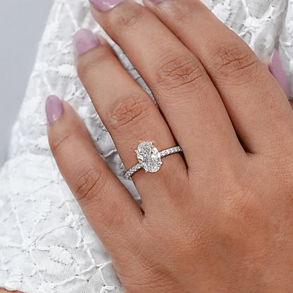 Oval Cut Lab Diamond Solitaire Accent Ring