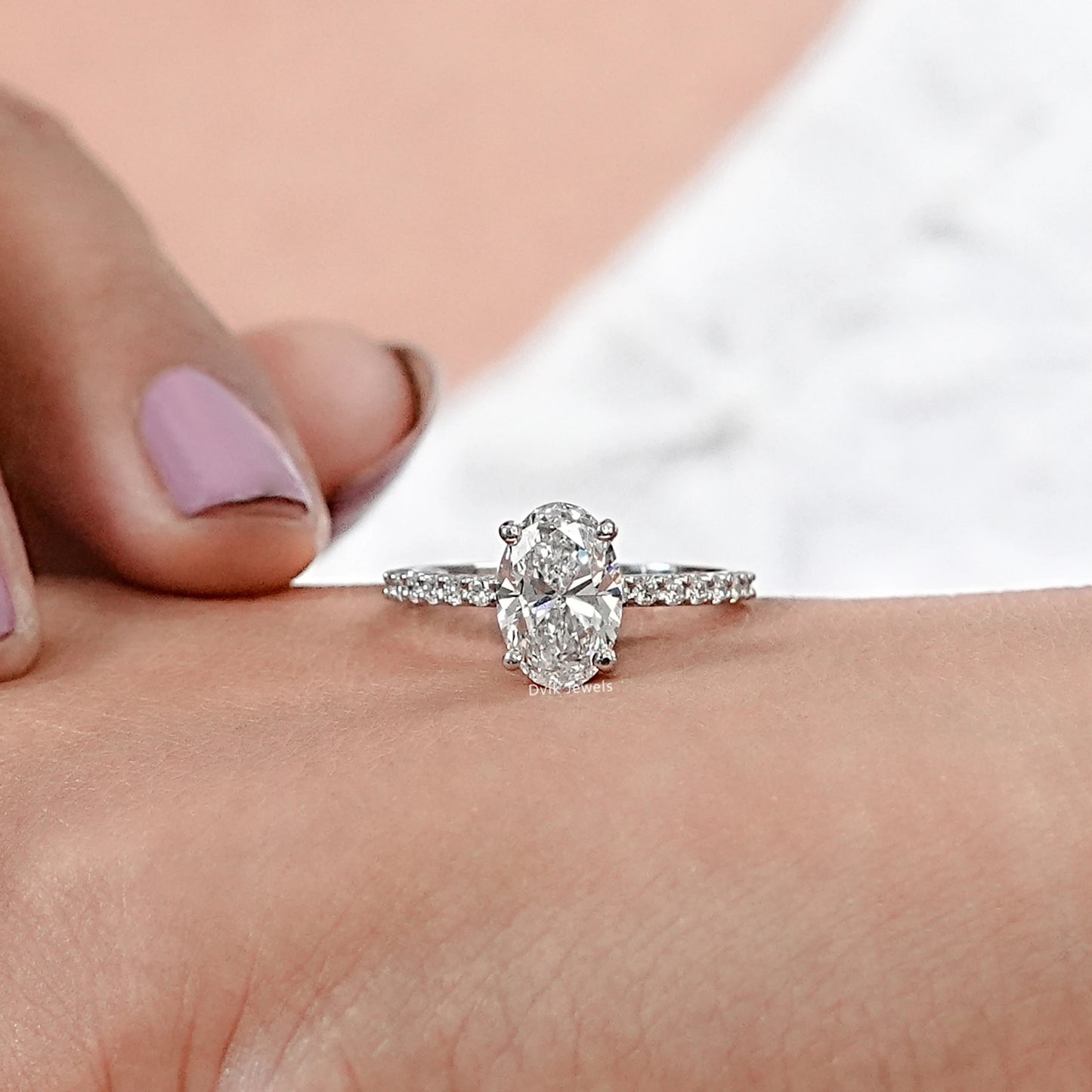 Oval Cut Lab Diamond Solitaire Accent Ring