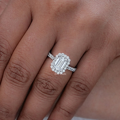 Emerald Cut Halo Diamond Engagement Ring