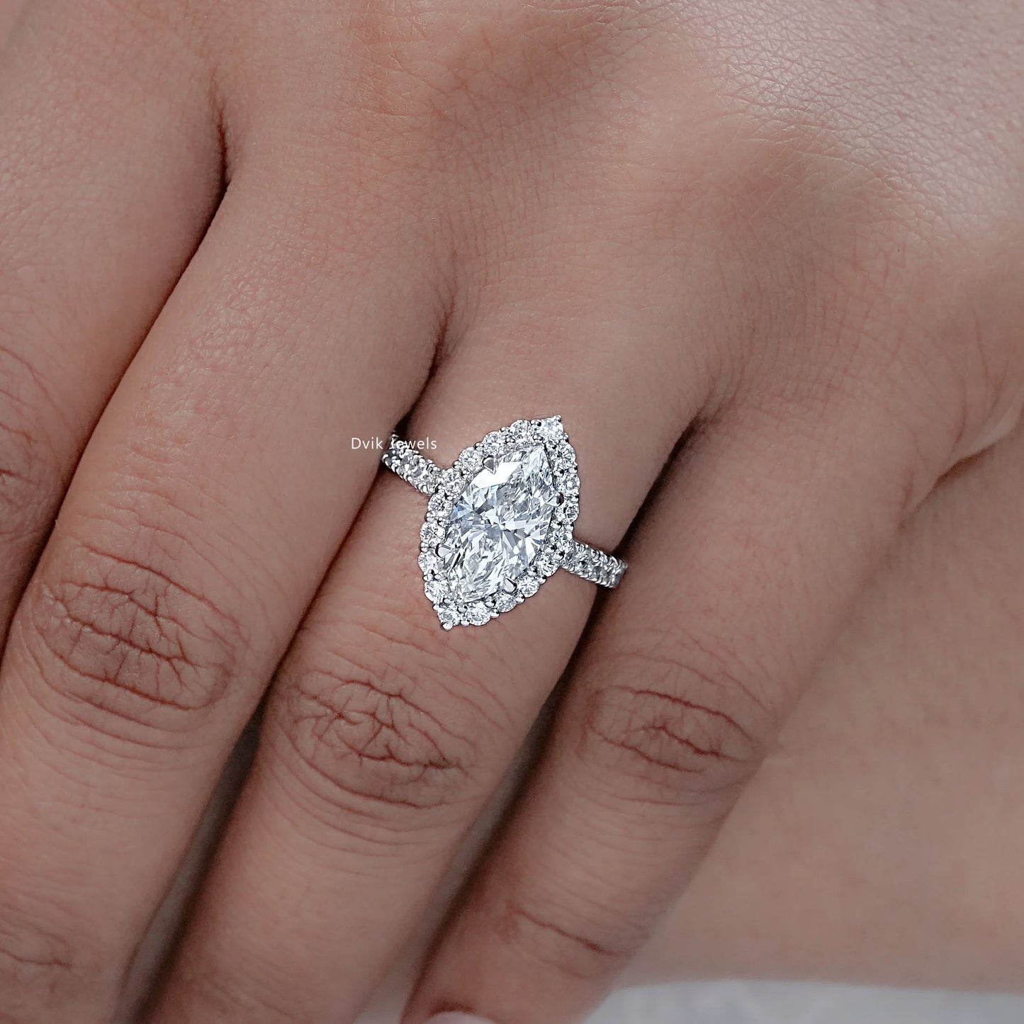 Marquise Cut Halo Diamond Wedding Ring