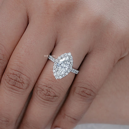 Marquise Cut Halo Diamond Wedding Ring