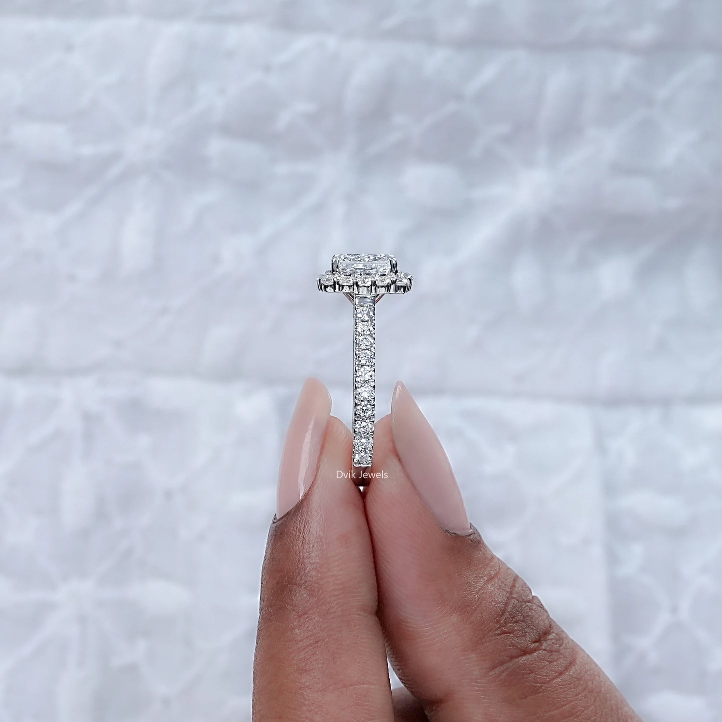 Square Radiant Cut Diamond Halo With Accent Ring